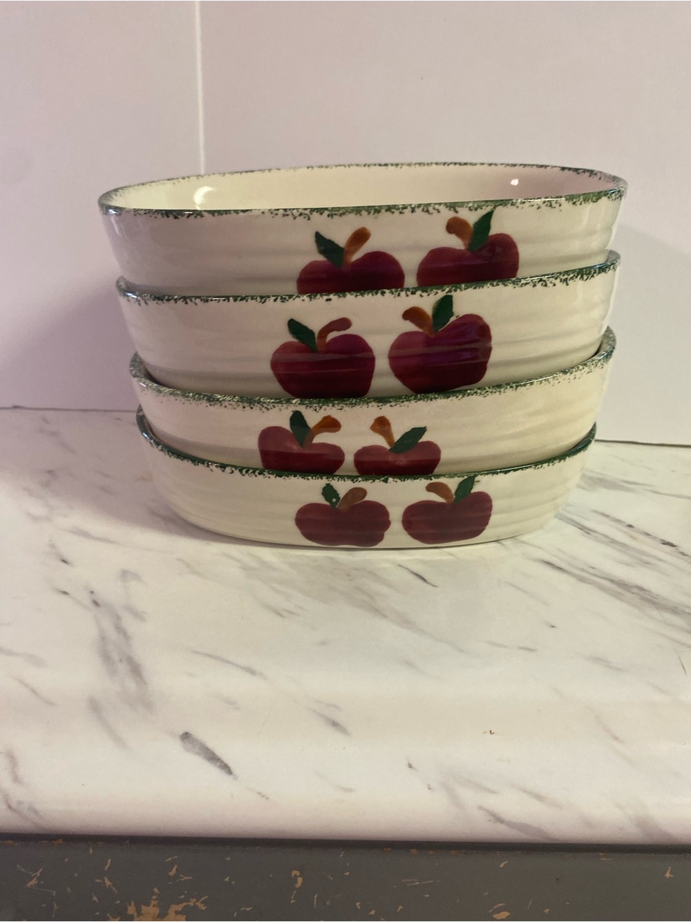 Vintage 90’s  Ceramic Alco  Bowls - Set of 4 Apple Garden pattern